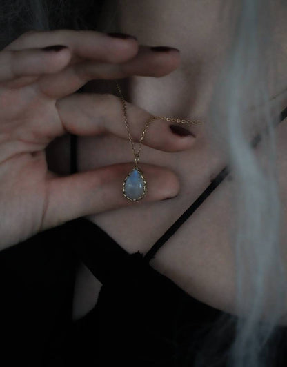 MOONDROP brass moonstone drop necklace