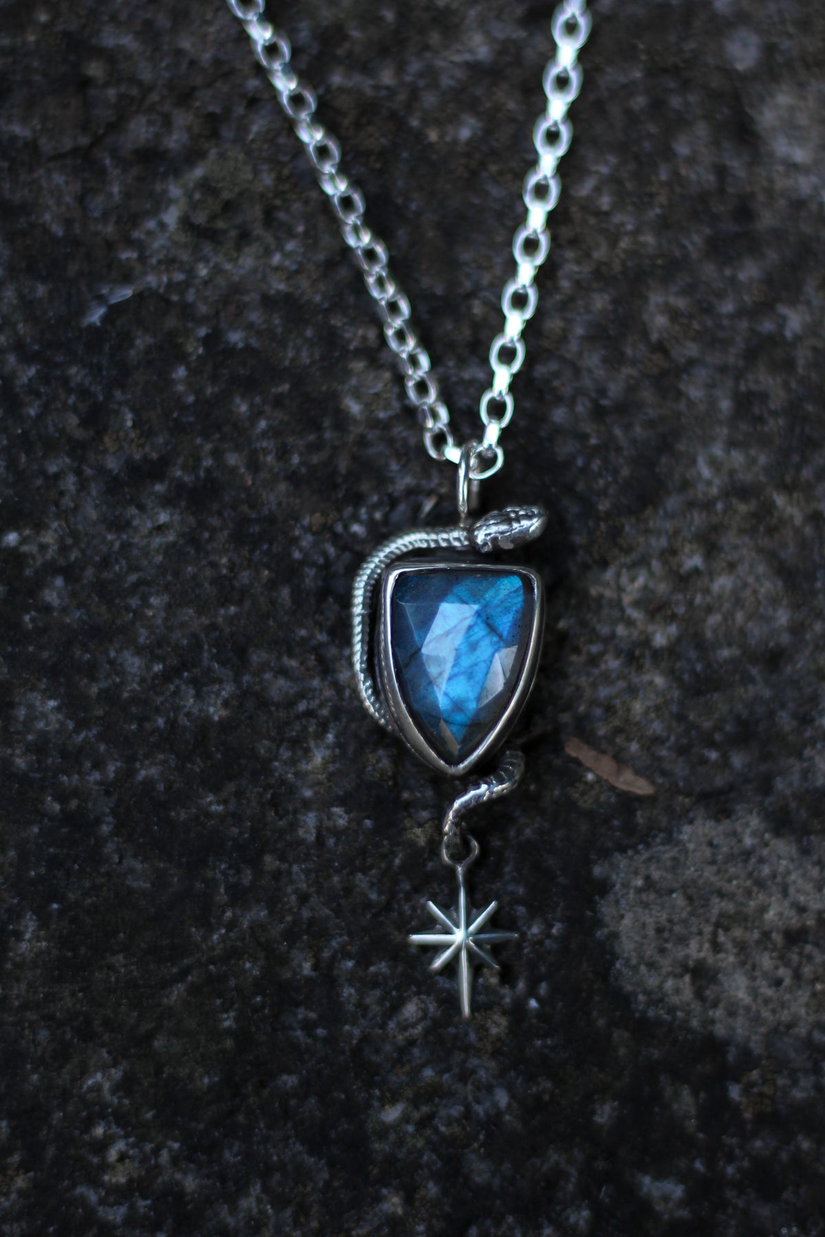 labradorite snake necklace with a star