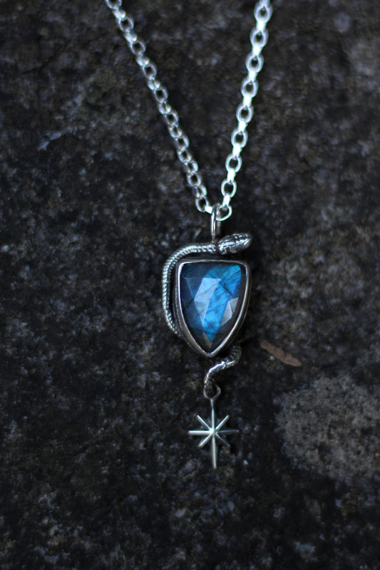 labradorite snake necklace with a star