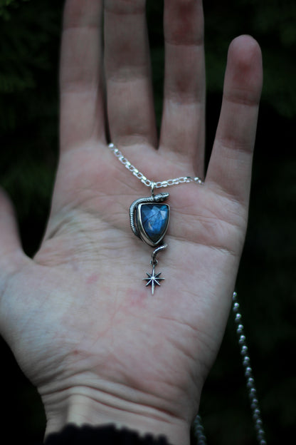 labradorite snake shield pendant with star