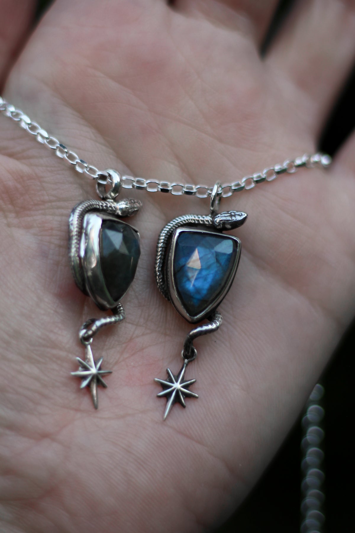labradorite snake shield pendant with star