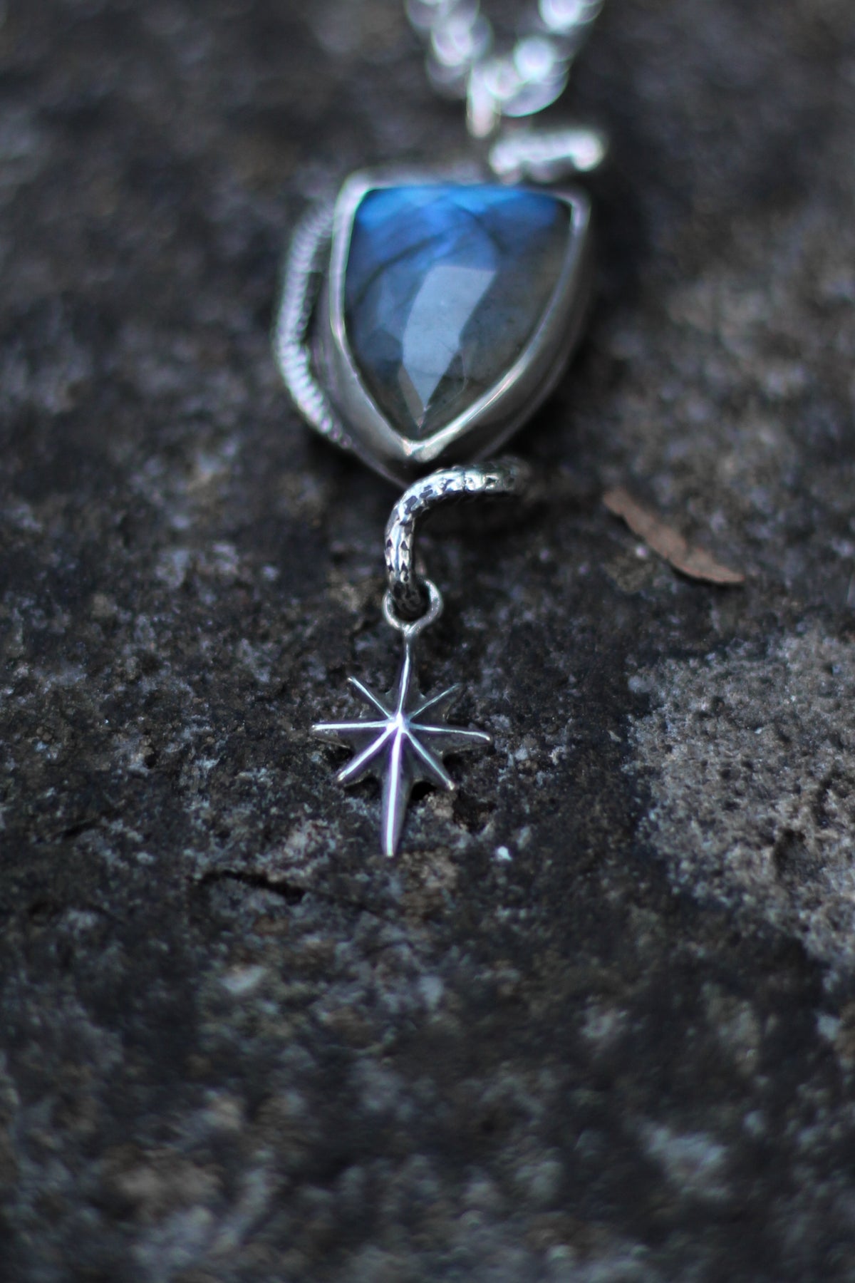 labradorite snake shield pendant with star