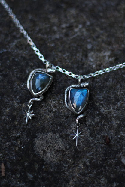 labradorite snake shield pendant with star