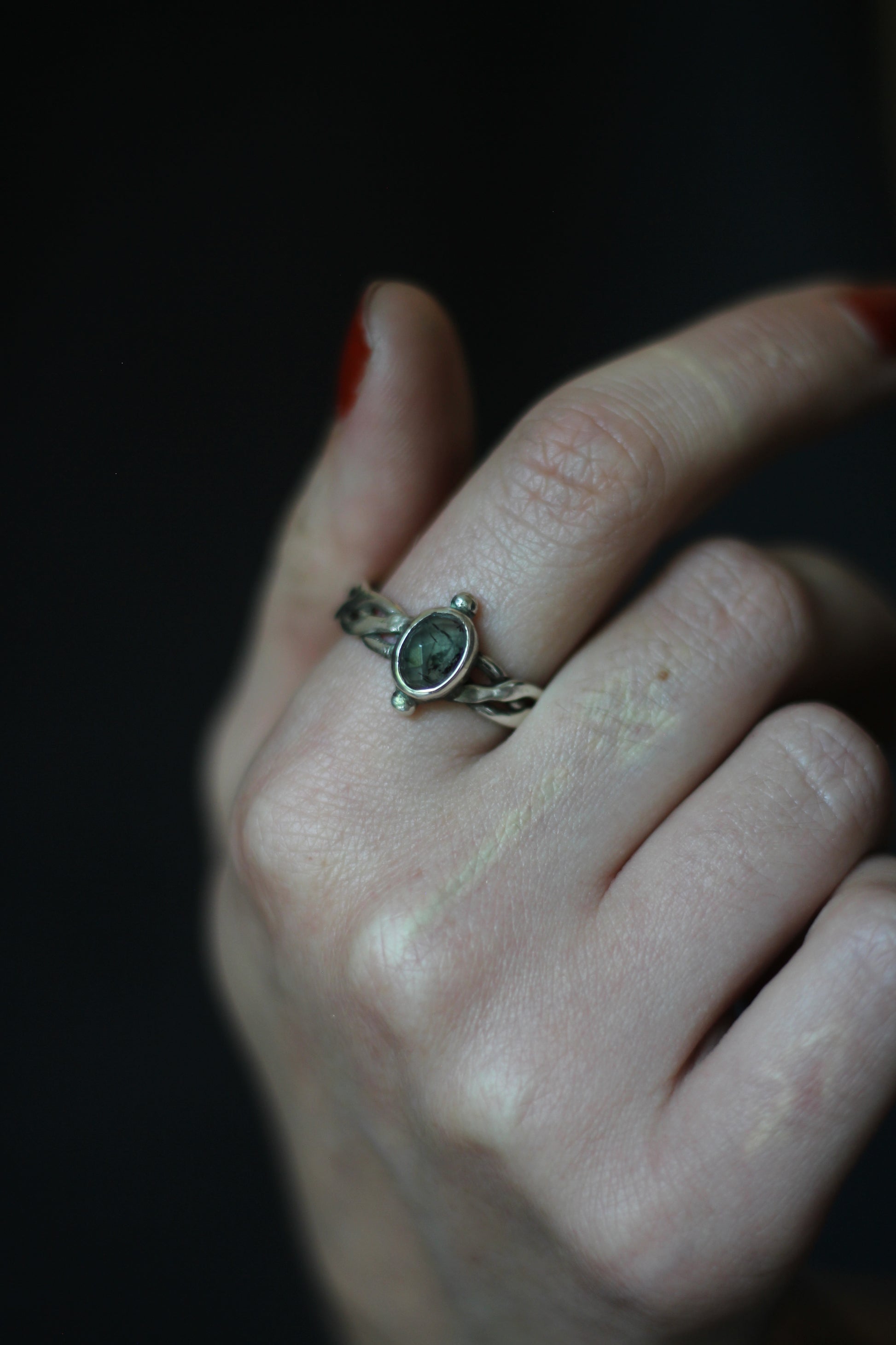 prehnite viking ring silver
