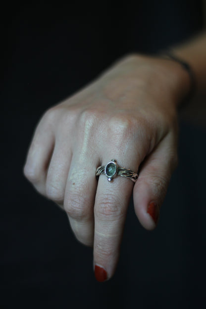 prehnite viking ring braided silver