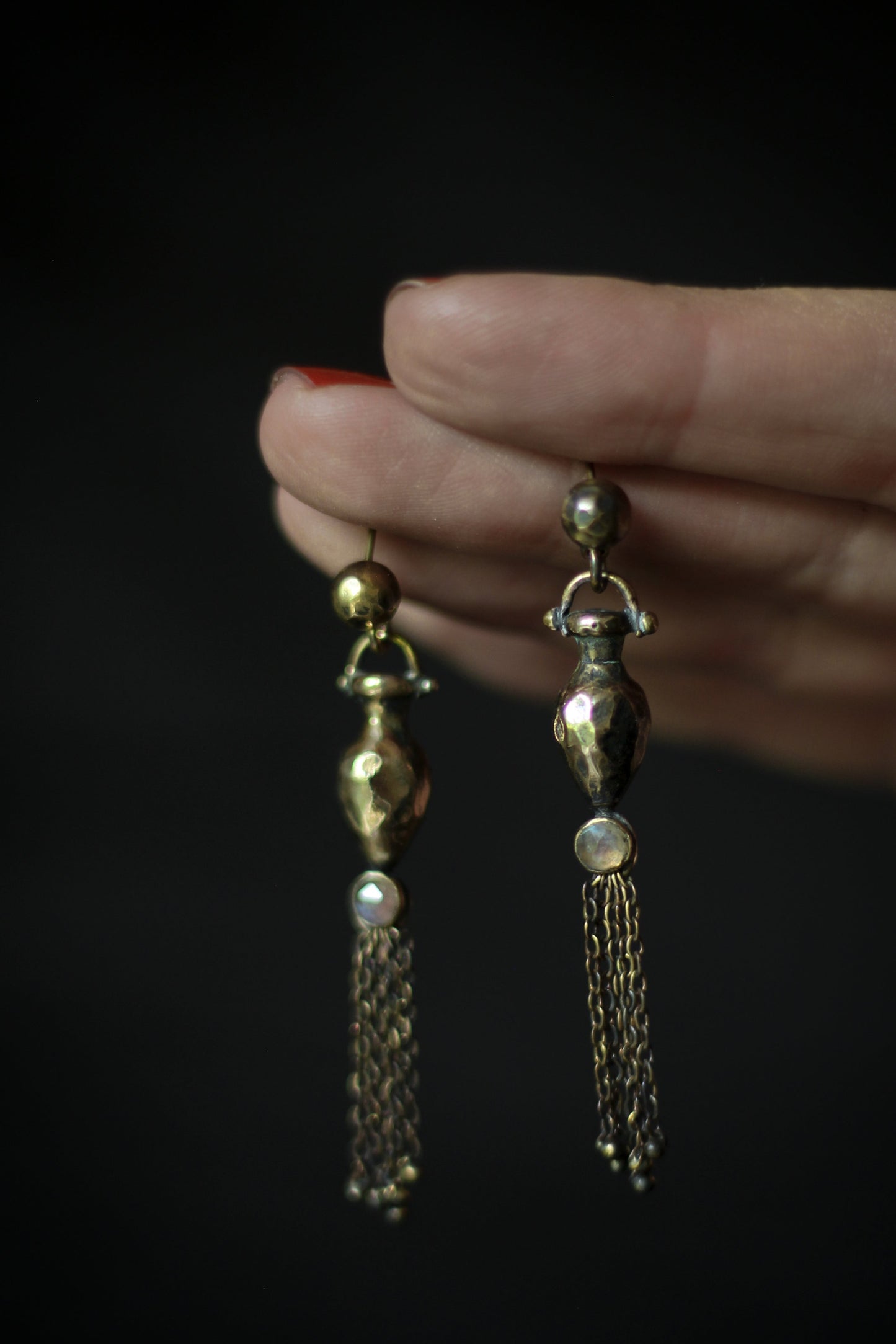 bronze amphora earrings moonstone