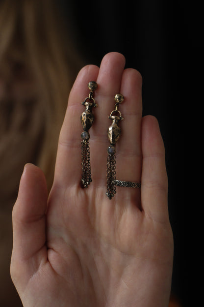 bronze roman amphora earrings with moonstone