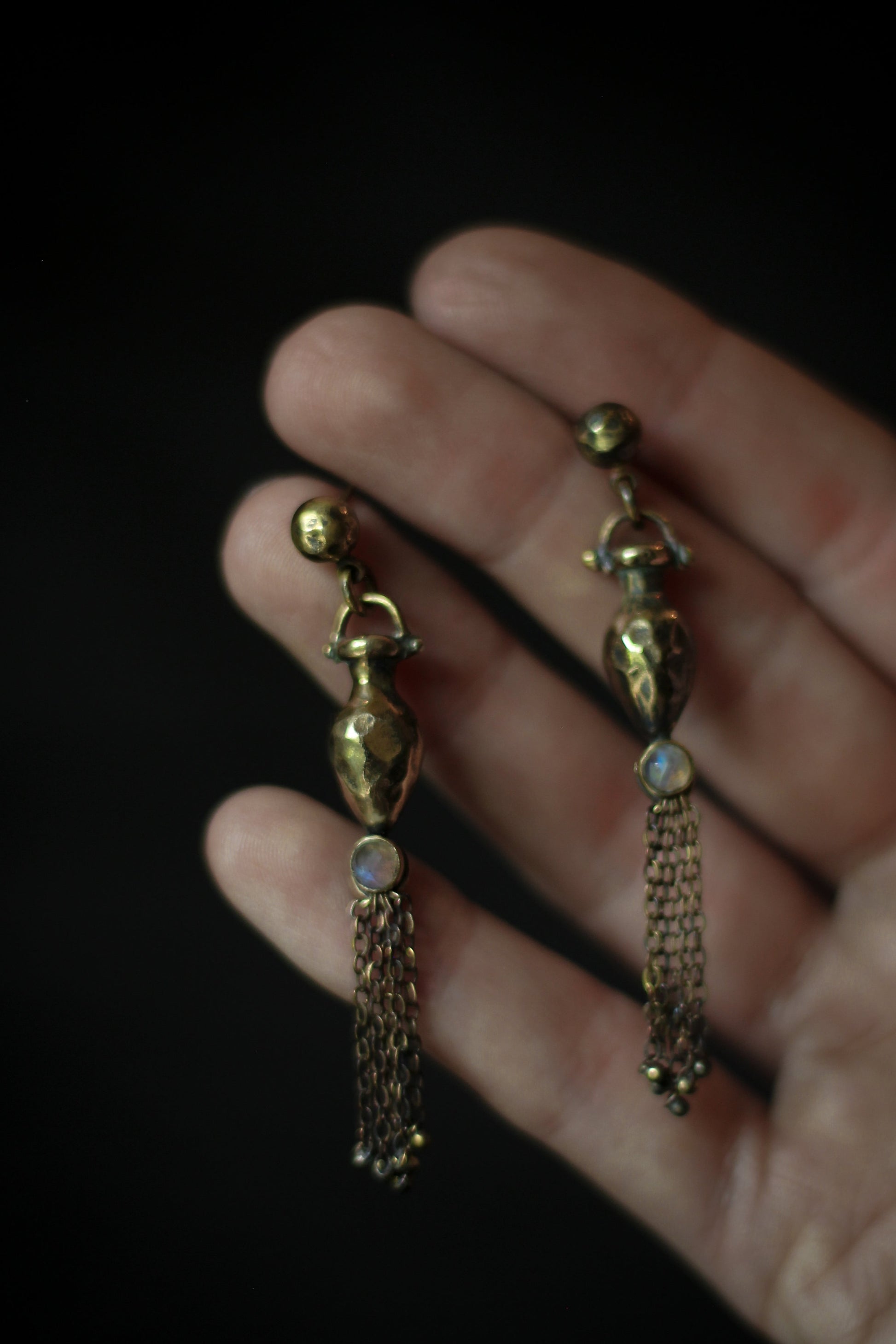 bronze amphora earrings with moonstone