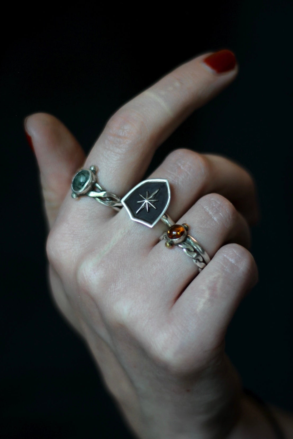 knight star and shield warrior fantasy ring