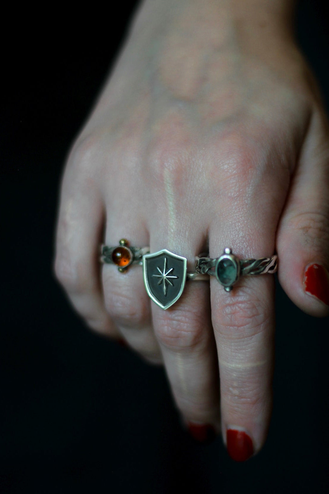 knight star and shield warrior fantasy ring