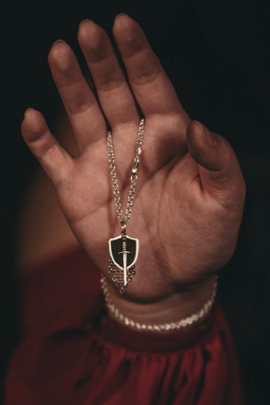 fantasy sword and shield necklace