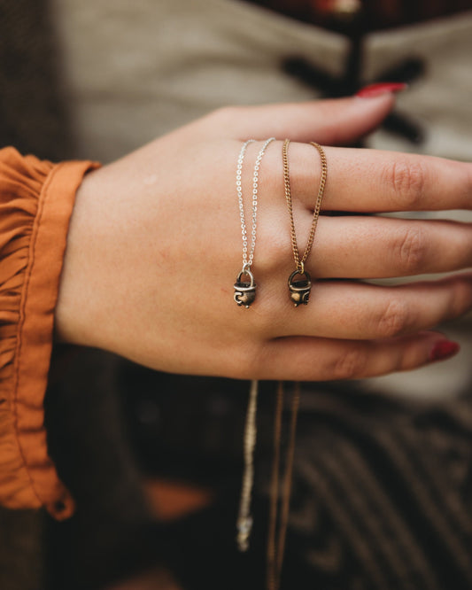 witch cauldron necklace bronze silver 6
