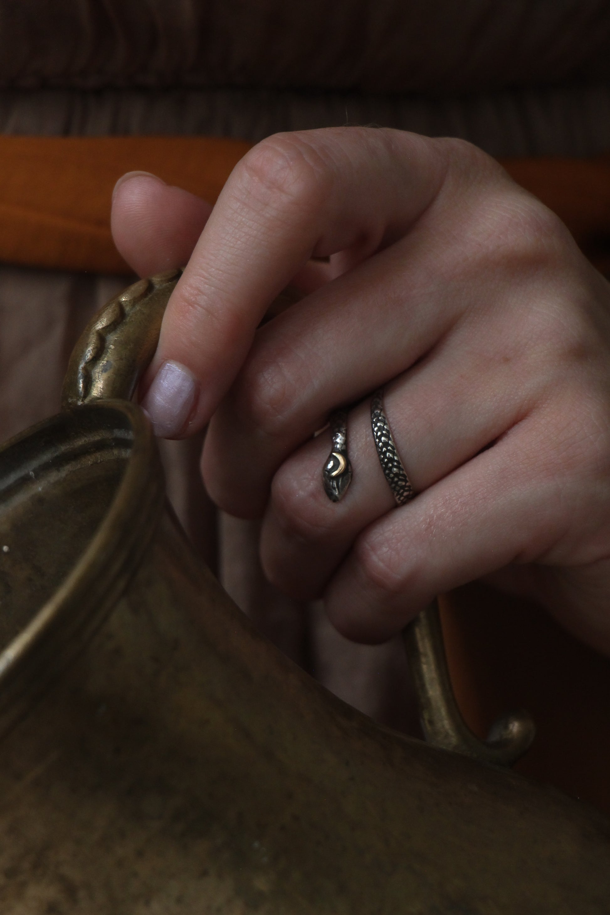 snake ring roman style crescent moon